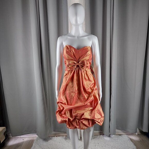 Pretty Maids Dresses & Skirts - Pretty Maids Mango Color Shimmer Strapless Midi Formal Dress Size 14 (NWT)